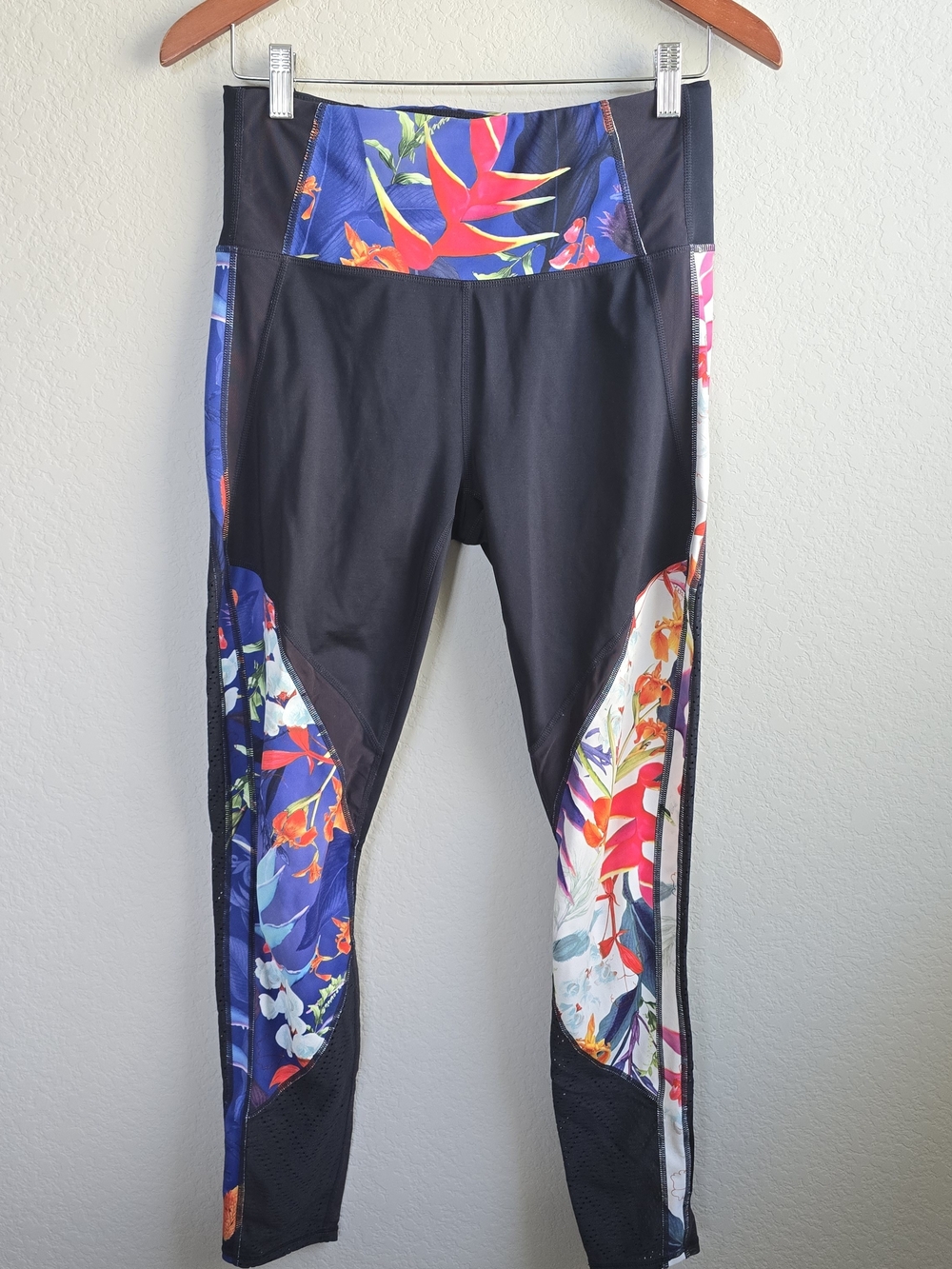 Athleta Floral Mesh Leggings Womens Medium Tall Blue Tropical Athletic Workout P